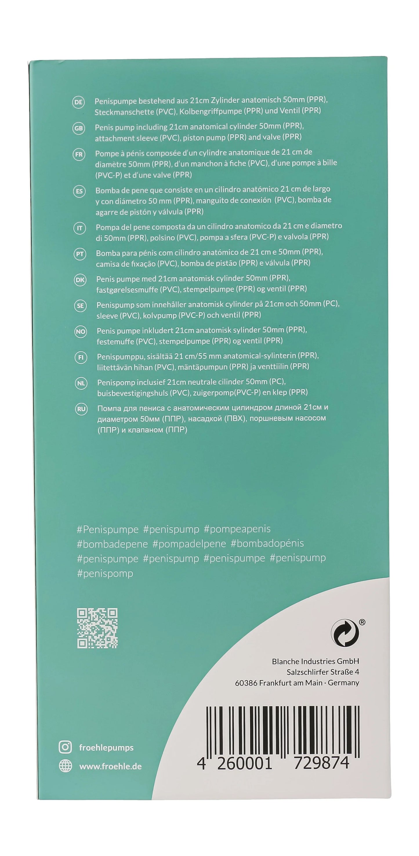 Frohle Anatomical Penis Shape Pump Kit PP010