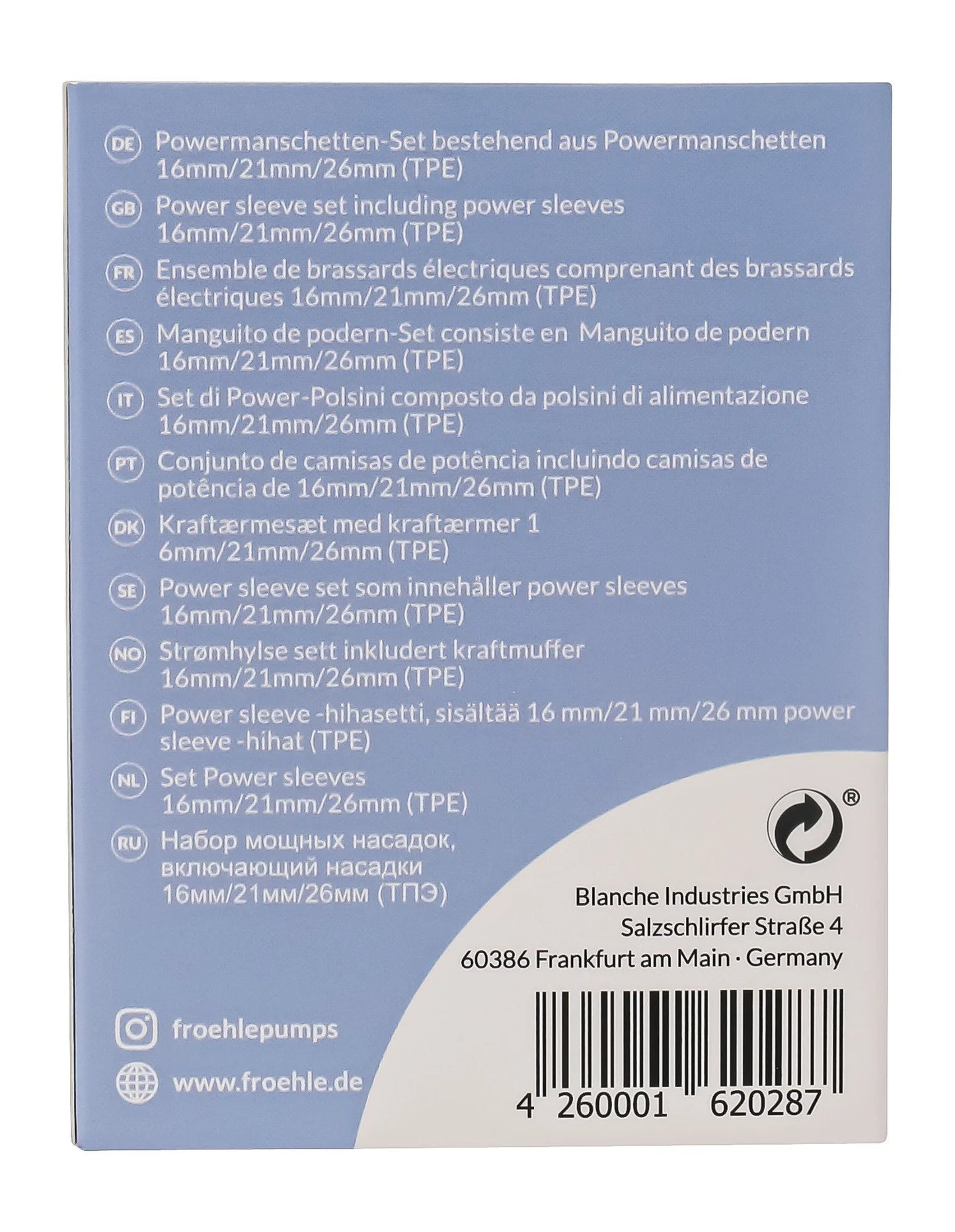 Frohle Power Sleeves Set 16/21/26mm PS004