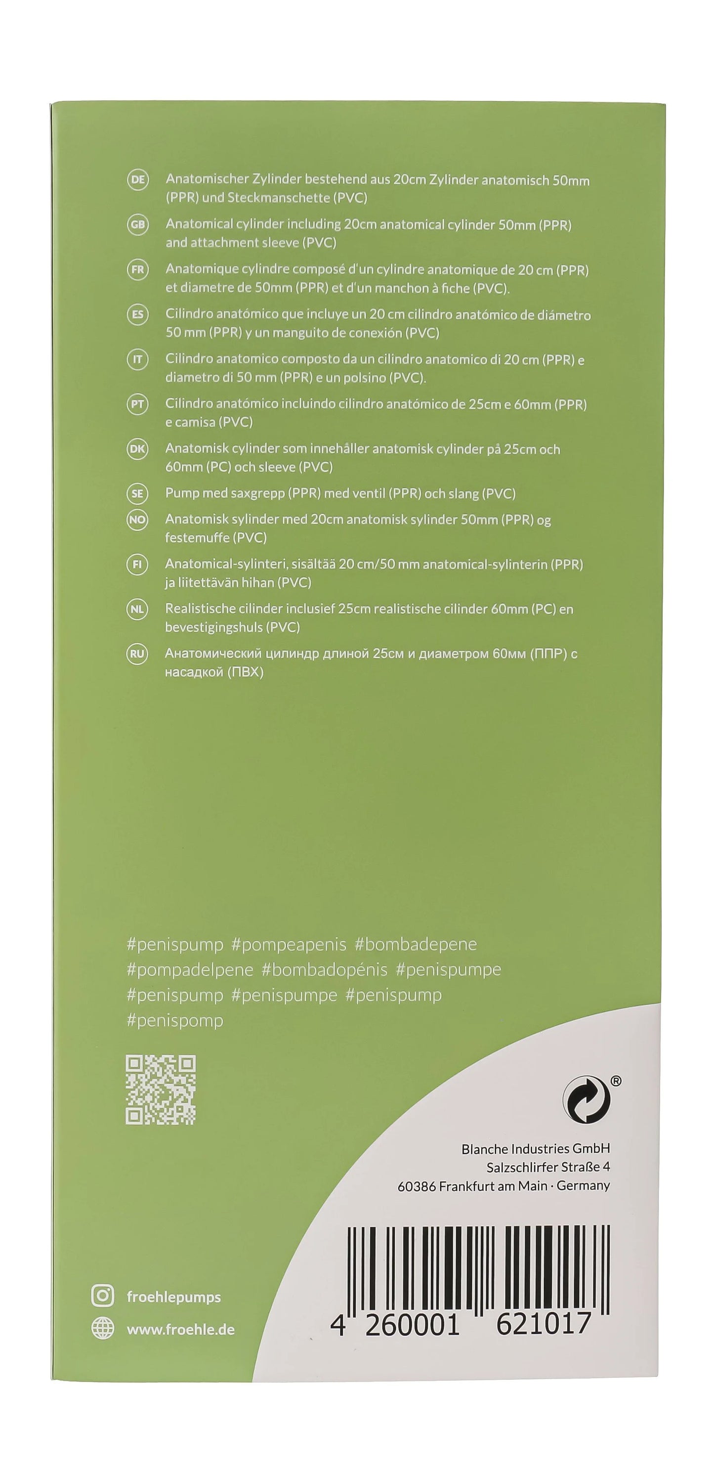 Frohle Anatomical Penis Shape Pump Cylinder SP007