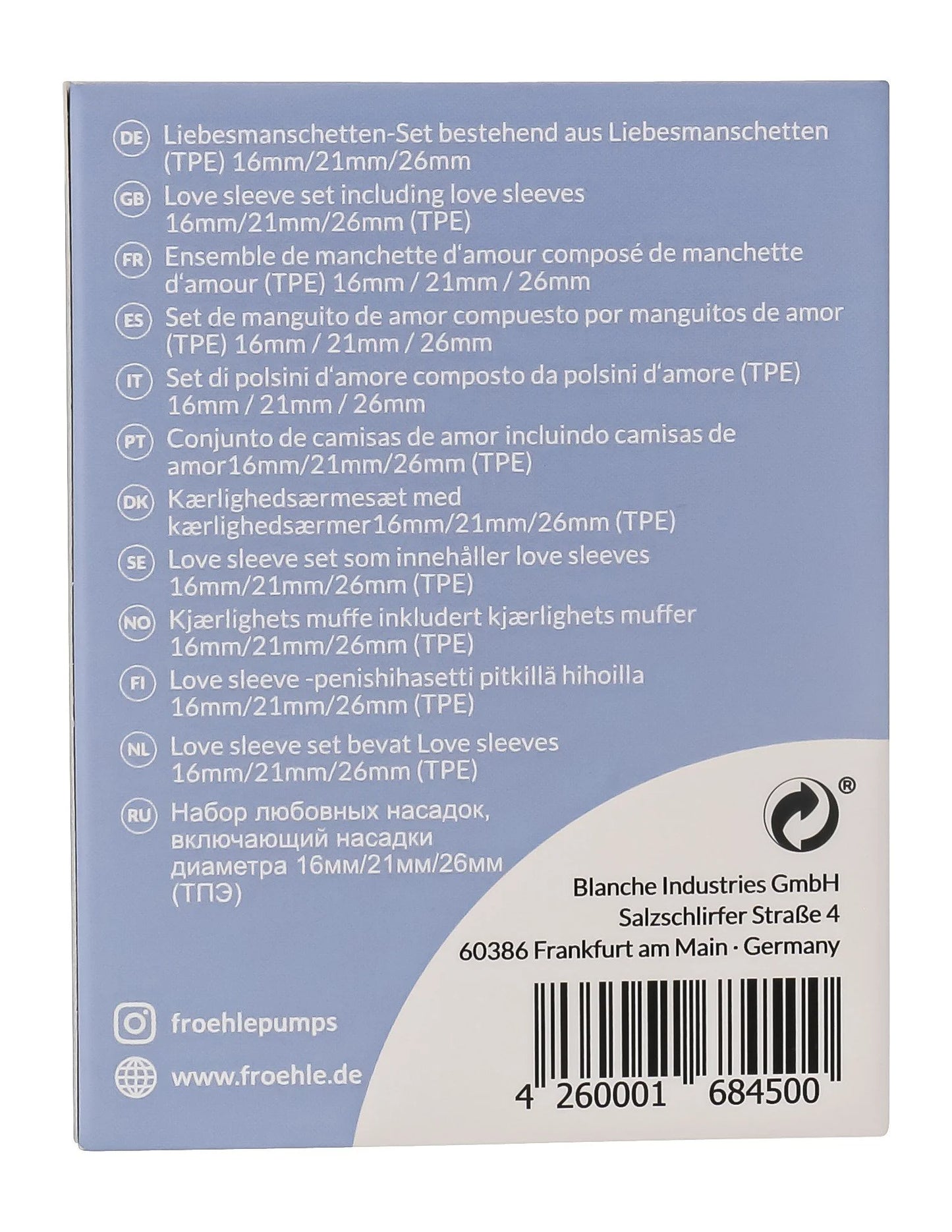 Frohle Love Sleeves Set .63"/.83"/1.02" (16/21/26 MM) LS004